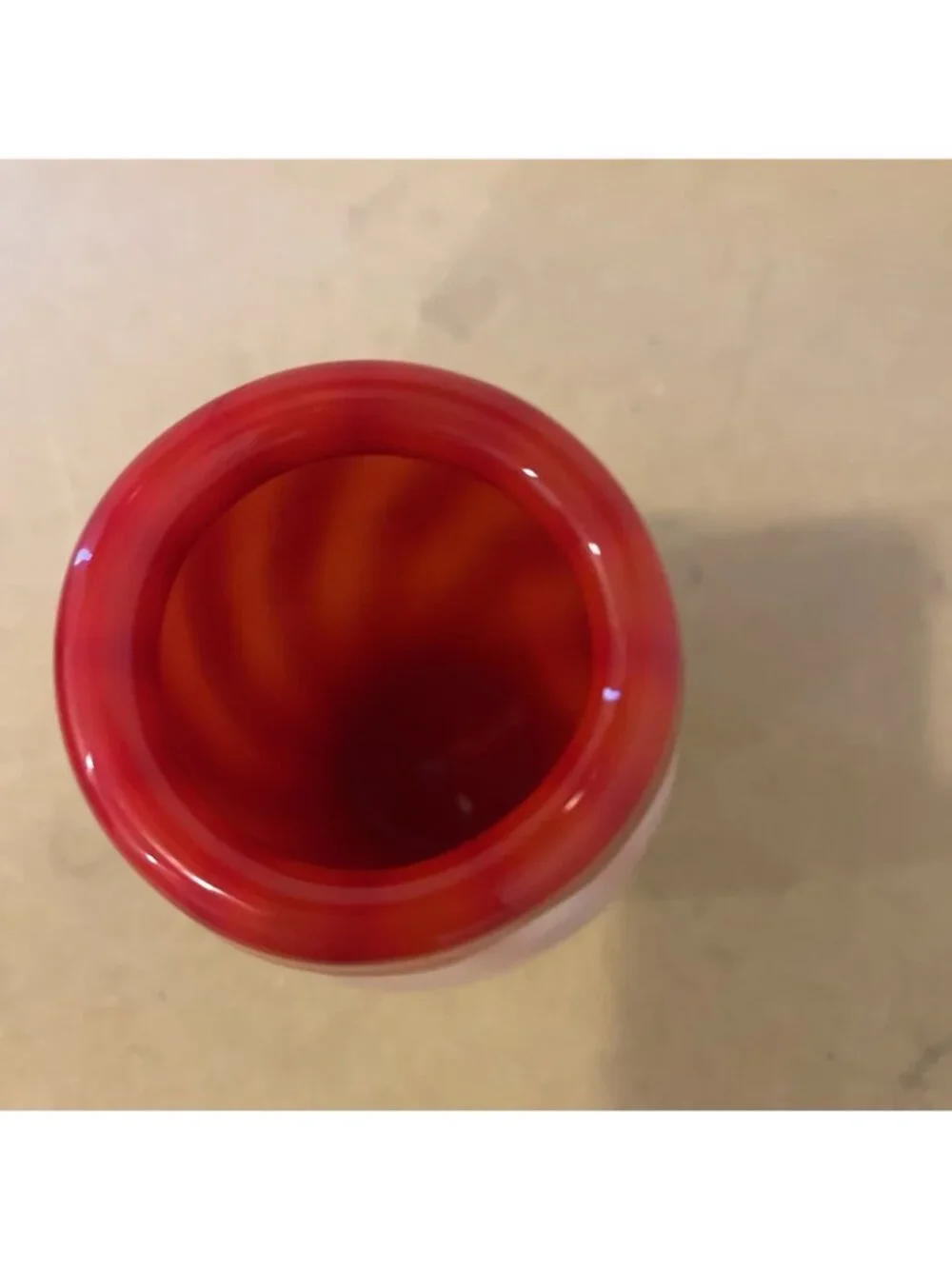 Dale Tiffany Favrile Art Glass Vase Red White Swirl VTG With Sticker 7.75